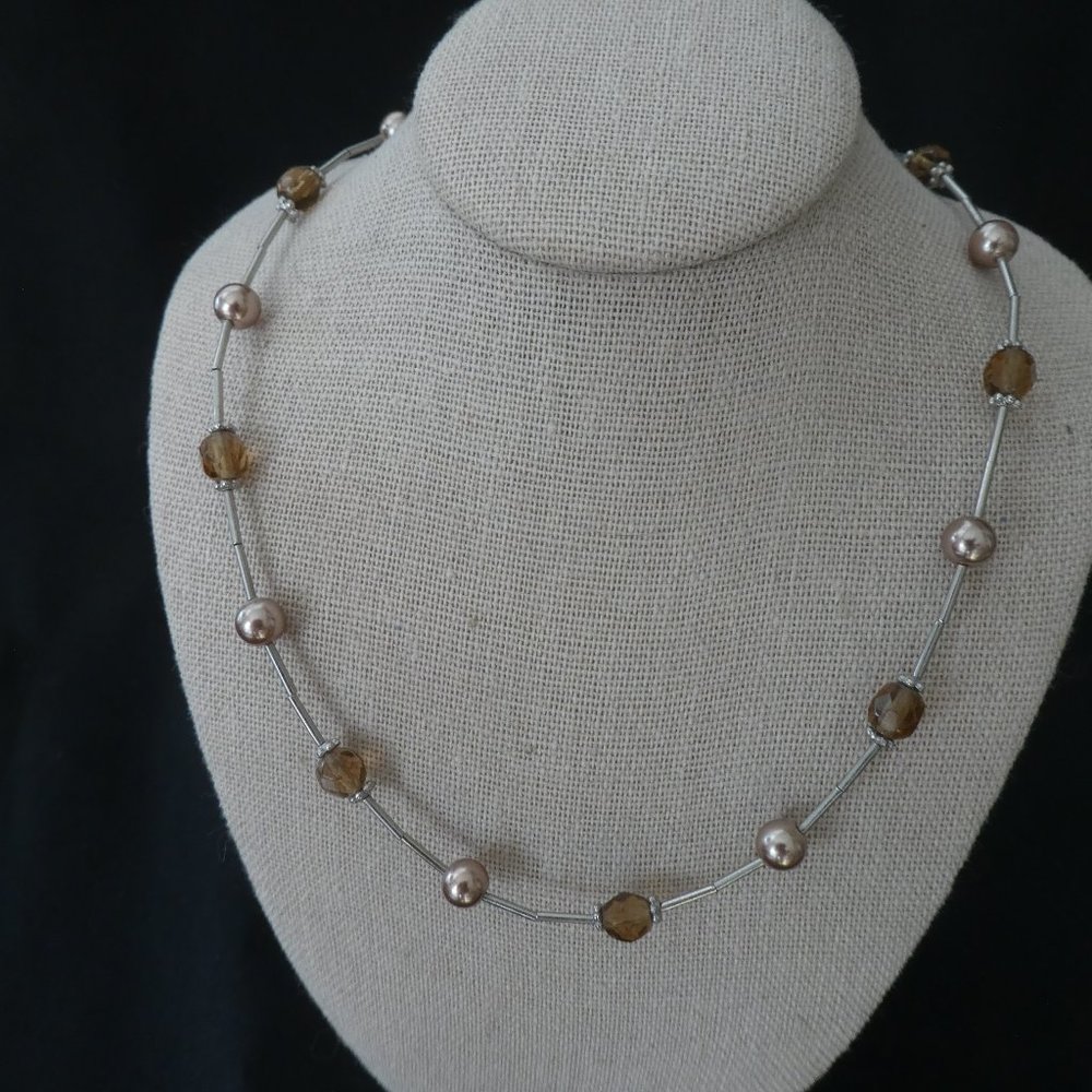 Lia Sophia - Silver & Brown Beaded Necklace
